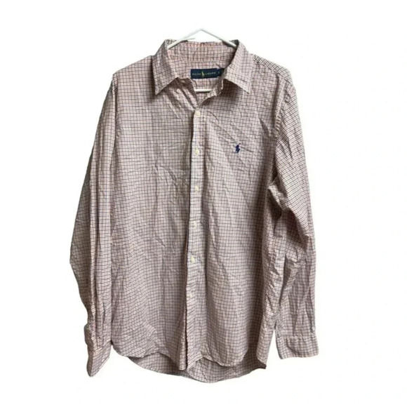 Ralph Lauren Orange Blue Plaid Men's Button‎ Up Shirt Size Large - Picture 1 of 6